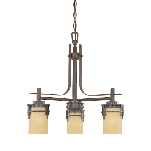 Designers Fountain Mission Ridge 3 Light Rustic Warm Mahogany with Goldenrod Glass Shades Chandelier For Dining Rooms 82183-WM - main